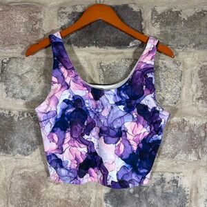 Gaiam Women's Purple‎ Watercolor Print Crop Top Workout Yoga Activewear Large